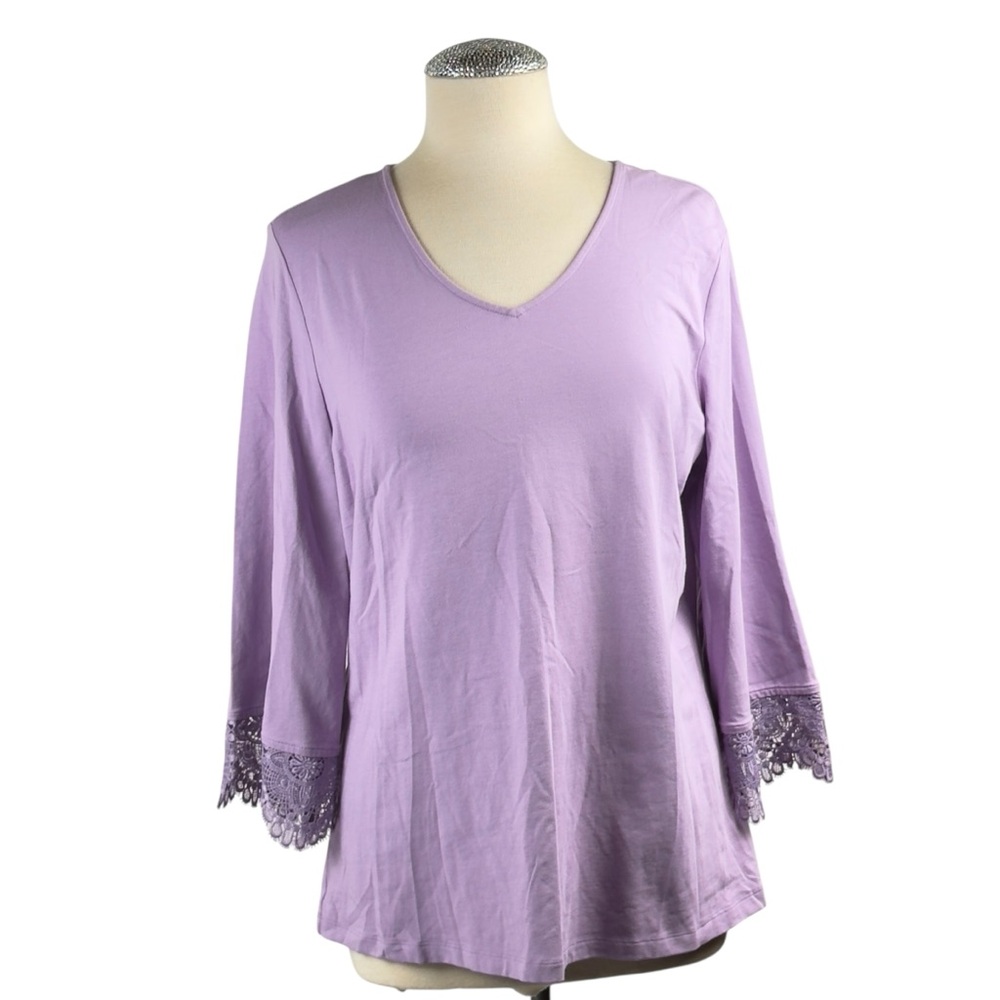 Denim&Co Purple Relaxed Blouse with 3/4 Sleeves